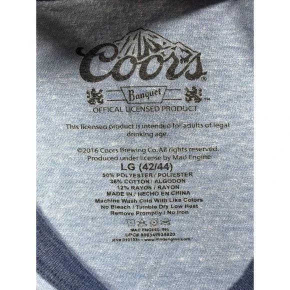 Coors Banquet Golden Colorado Graphic Tee Blue Ringer T-Shirt Size L - Picture 3 of 7